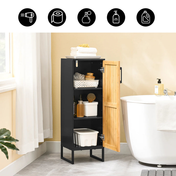 Slankt badeværelsesskab i bambusdesign (30 x 30 x 90 cm)