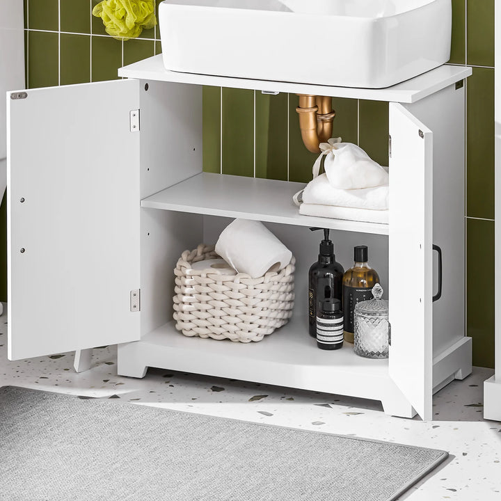 Fritstående badeværelsesskab til under vasken – hvidt MDF-skab med justerbare hylder, fugtresistent, mål 60 x 30 x 60 cm