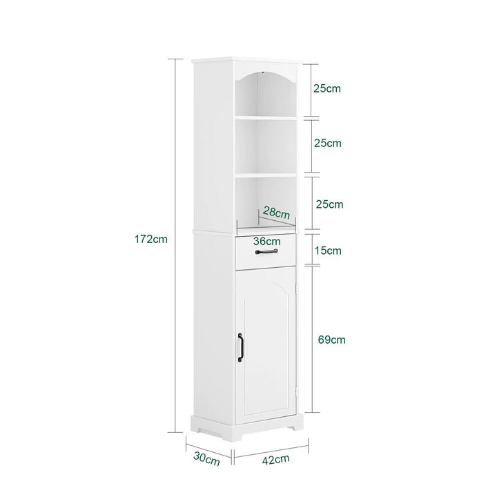 Optimer pladsen på dit badeværelse med dette elegante skab i hvid (B42 x D30 x H173 cm)