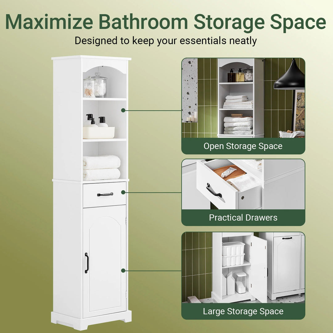 Optimer pladsen på dit badeværelse med dette elegante skab i hvid (B42 x D30 x H173 cm)