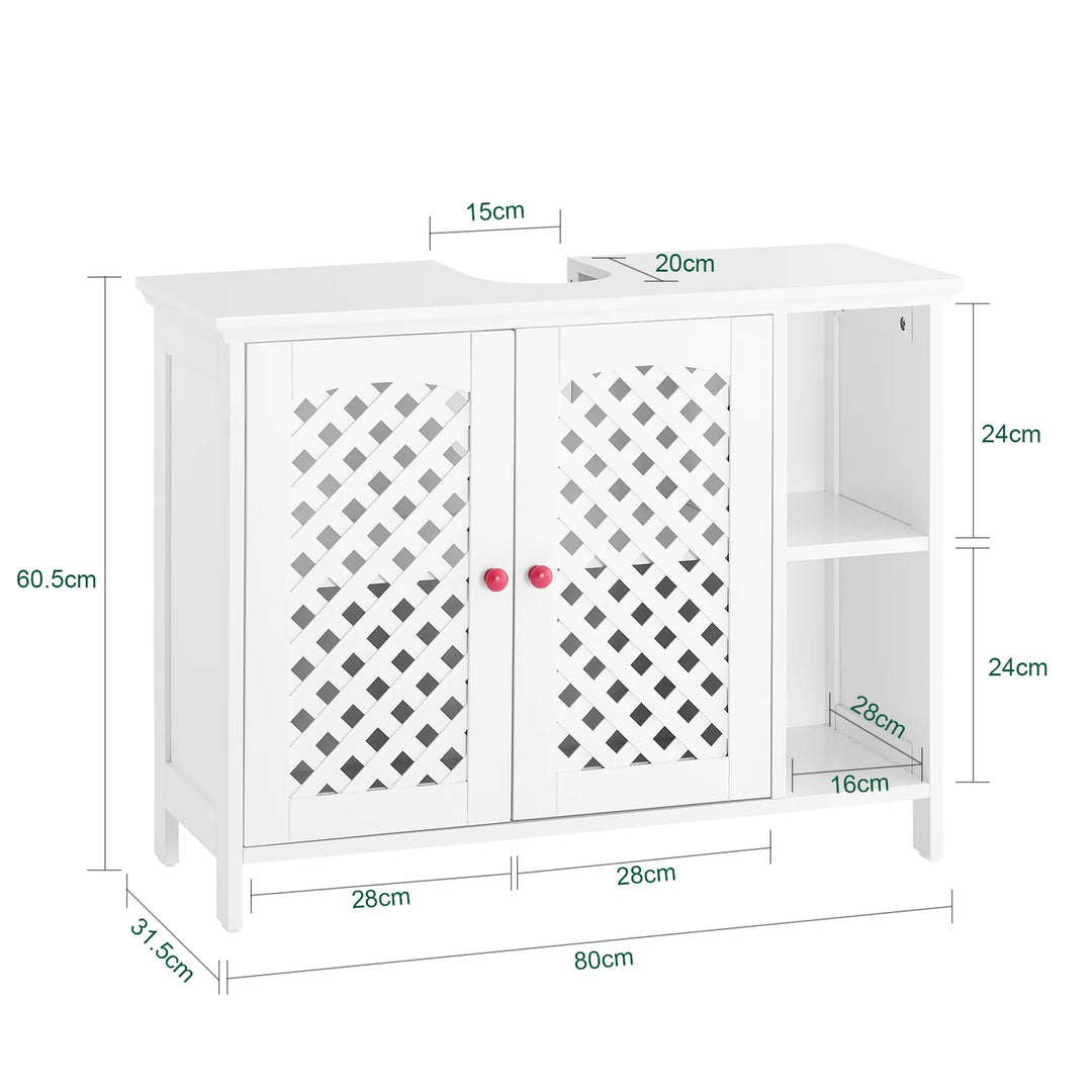 Underskab til håndvask: smart badeværelsesopbevaring med justerbare hylder, 80 x 31,5 x 60,5 cm, hvid