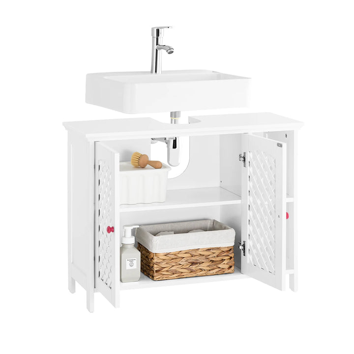 Underskab til håndvask: smart badeværelsesopbevaring med justerbare hylder, 80 x 31,5 x 60,5 cm, hvid