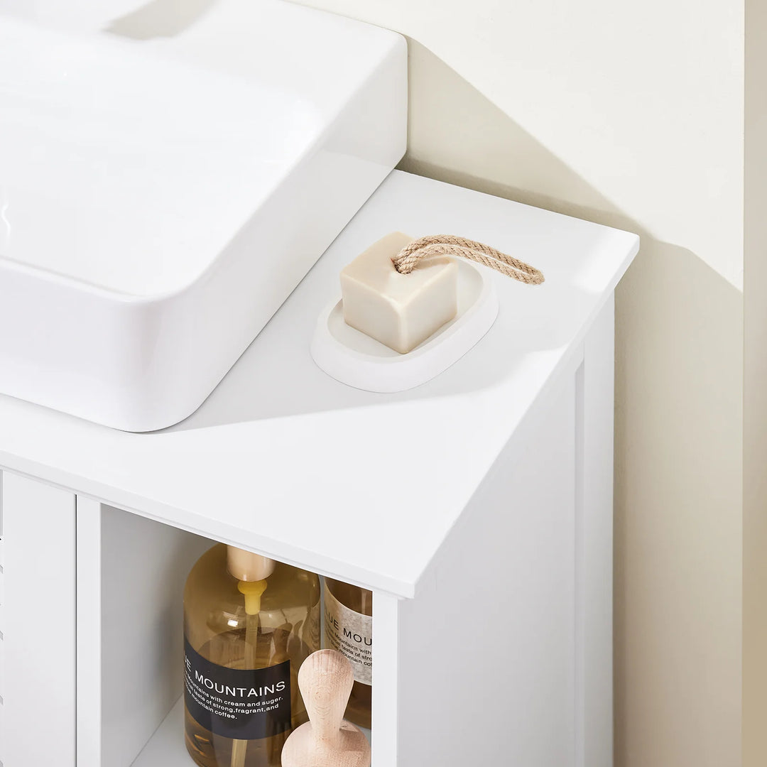 Underskab til håndvask: smart badeværelsesopbevaring med justerbare hylder, 80 x 31,5 x 60,5 cm, hvid