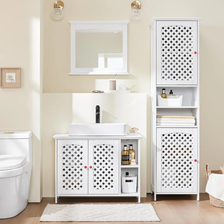 Underskab til håndvask: smart badeværelsesopbevaring med justerbare hylder, 80 x 31,5 x 60,5 cm, hvid