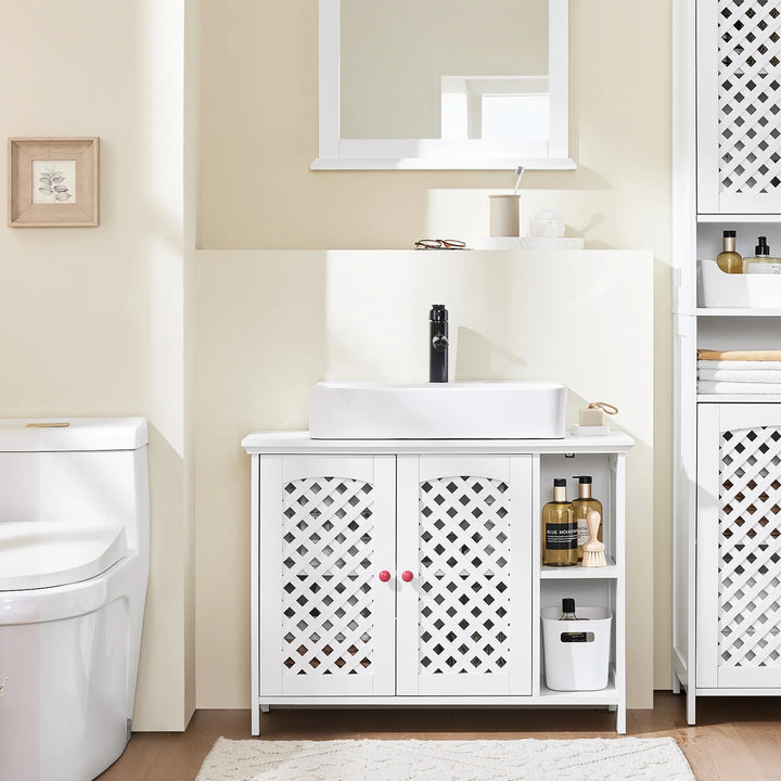 Underskab til håndvask: smart badeværelsesopbevaring med justerbare hylder, 80 x 31,5 x 60,5 cm, hvid