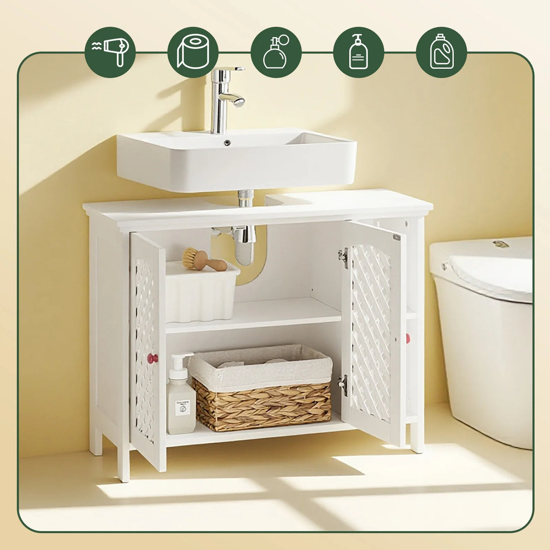 Underskab til håndvask: smart badeværelsesopbevaring med justerbare hylder, 80 x 31,5 x 60,5 cm, hvid