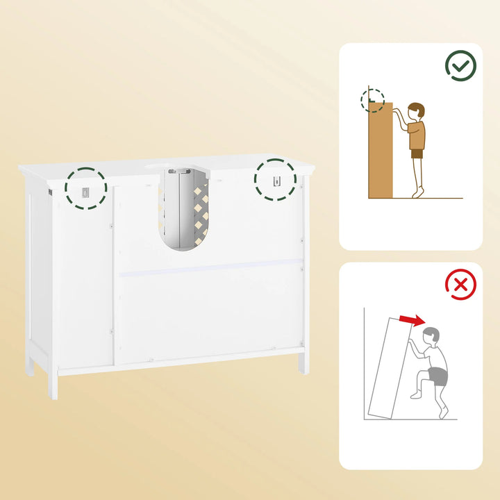 Underskab til håndvask: smart badeværelsesopbevaring med justerbare hylder, 80 x 31,5 x 60,5 cm, hvid
