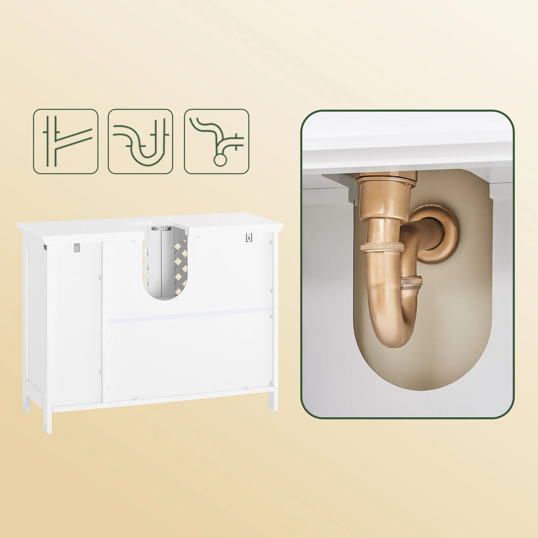 Underskab til håndvask: smart badeværelsesopbevaring med justerbare hylder, 80 x 31,5 x 60,5 cm, hvid