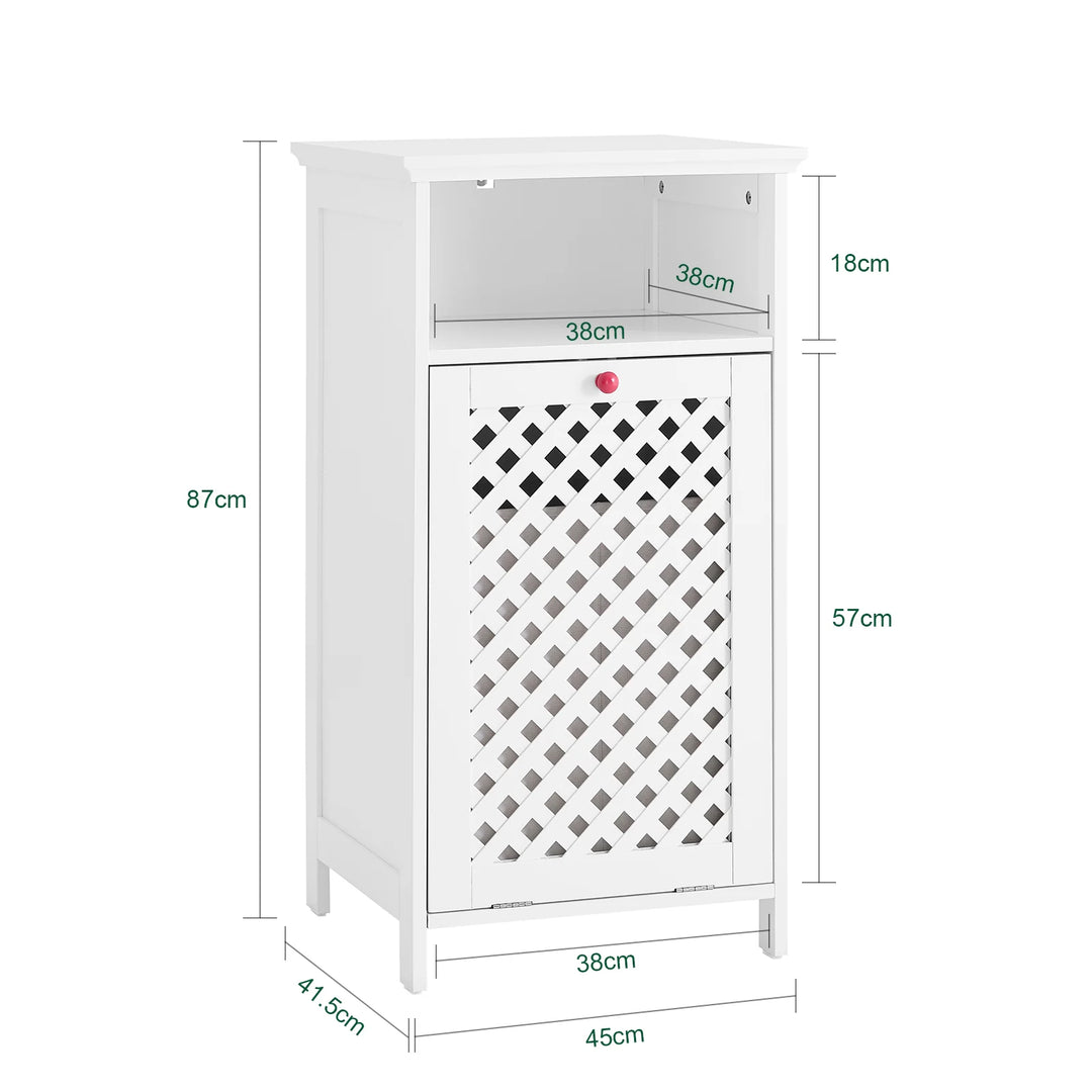 Badeværelsesskab med integreret vasketøjskurv, 45 x 41,5 x 87 cm, hvid