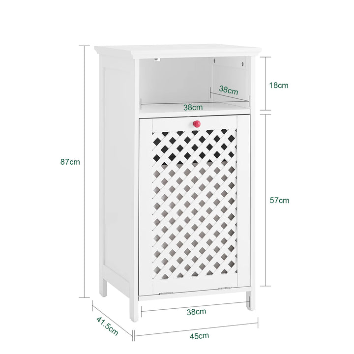Badeværelsesskab med integreret vasketøjskurv, 45 x 41,5 x 87 cm, hvid