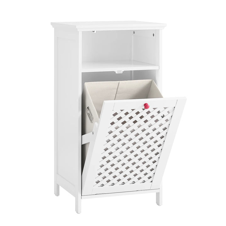 Badeværelsesskab med integreret vasketøjskurv, 45 x 41,5 x 87 cm, hvid
