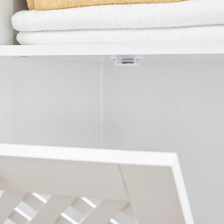 Badeværelsesskab med integreret vasketøjskurv, 45 x 41,5 x 87 cm, hvid