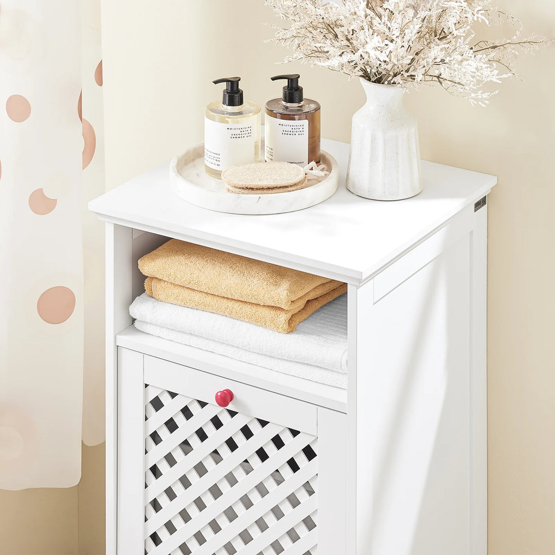 Badeværelsesskab med integreret vasketøjskurv, 45 x 41,5 x 87 cm, hvid