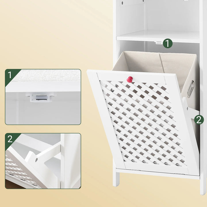 Badeværelsesskab med integreret vasketøjskurv, 45 x 41,5 x 87 cm, hvid