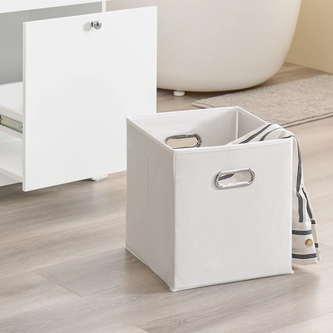 Vasketøjsstation: smalt badeværelsesskab med 3 kurve og opbevaring, 78x38x90 cm, hvid