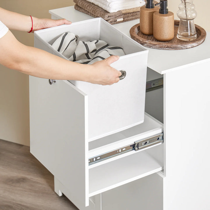 Vasketøjsstation: smalt badeværelsesskab med 3 kurve og opbevaring, 78x38x90 cm, hvid