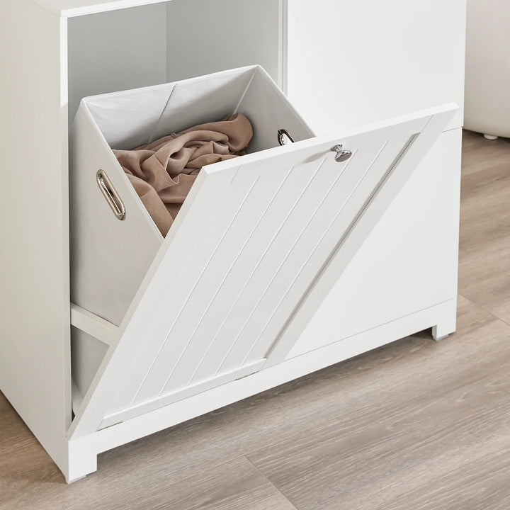 Vasketøjsstation: smalt badeværelsesskab med 3 kurve og opbevaring, 78x38x90 cm, hvid