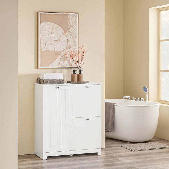 Vasketøjsstation: smalt badeværelsesskab med 3 kurve og opbevaring, 78x38x90 cm, hvid