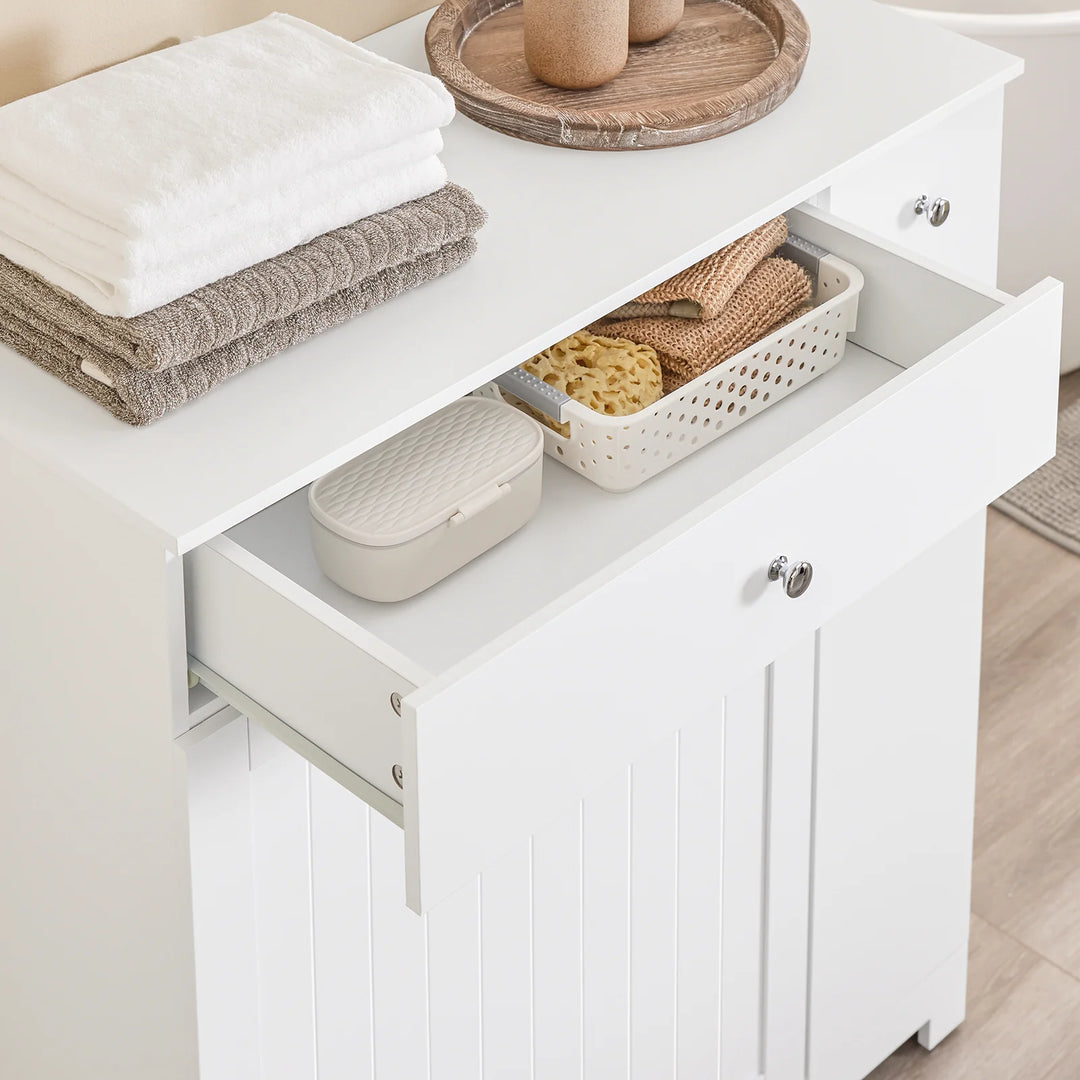 Badeværelsesskab med vasketøjsopsamler - badeværelsesskab med 1 skuffe, 2 vaskekurve og udtræksrum, smal højskab til badeværelsesmøbler kombination - 78 x 38 x 90 cm skab til badeværelse