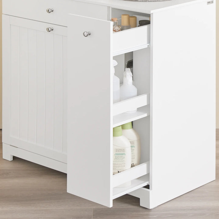 Badeværelsesskab med vasketøjsopsamler - badeværelsesskab med 1 skuffe, 2 vaskekurve og udtræksrum, smal højskab til badeværelsesmøbler kombination - 78 x 38 x 90 cm skab til badeværelse