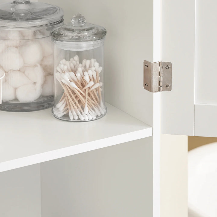 Badeværelsesmøbel til rodfri hverdag: skab med dobbelt vasketøjskurv og skuffer, 78x38x181 cm