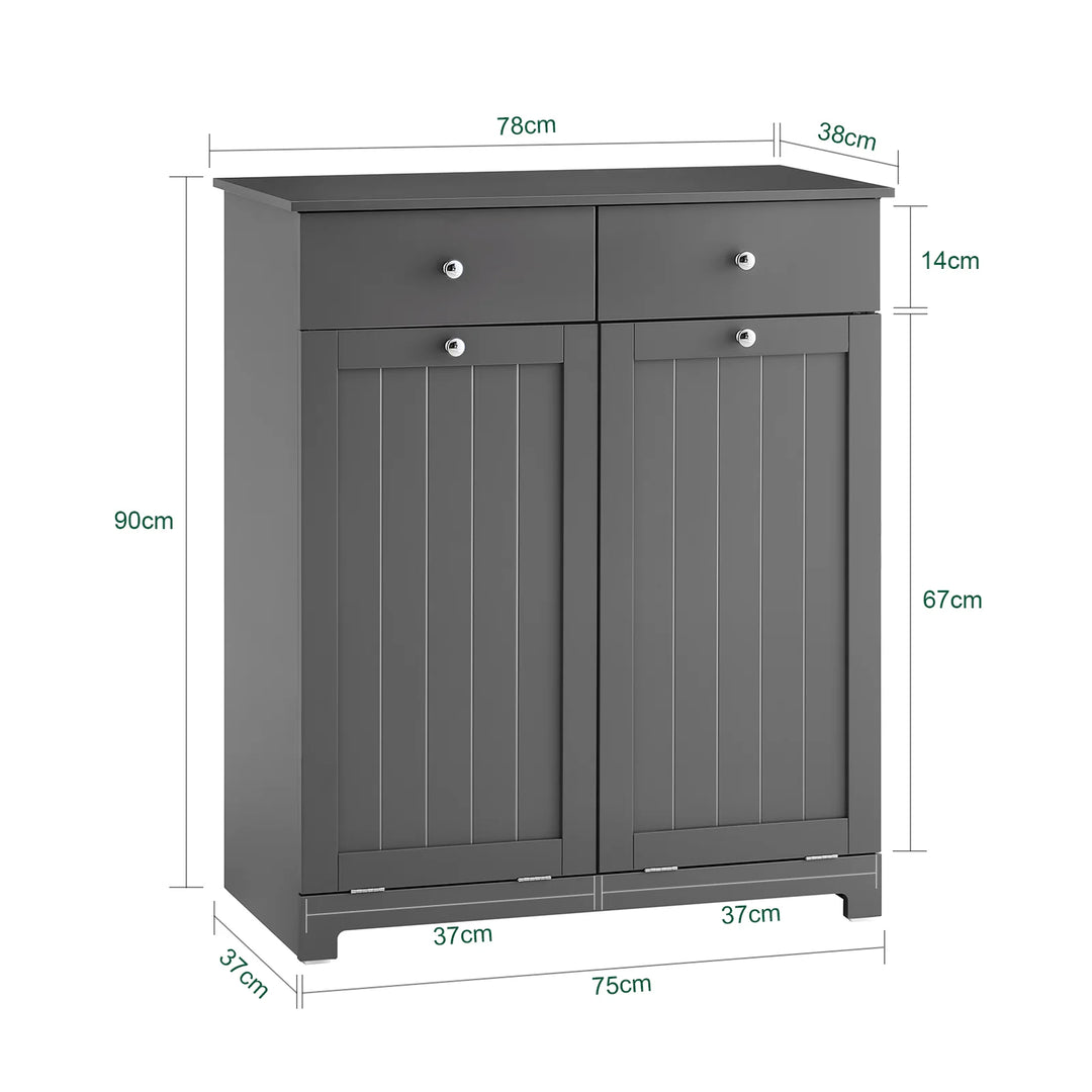 Badeværelsesskab med 2 vasketøjskurve, 78 x 38 x 91 cm, grå
