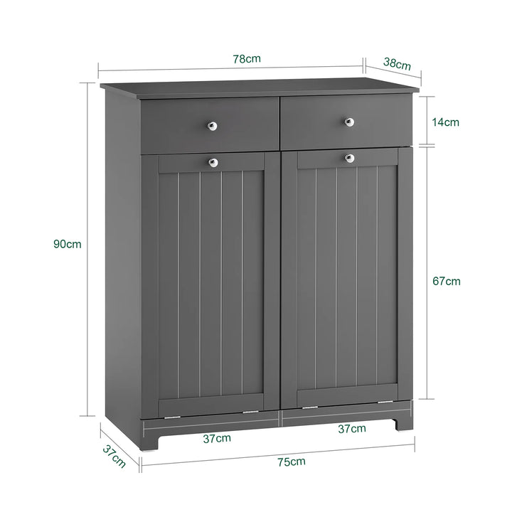 Badeværelsesskab med 2 vasketøjskurve, 78 x 38 x 91 cm, grå