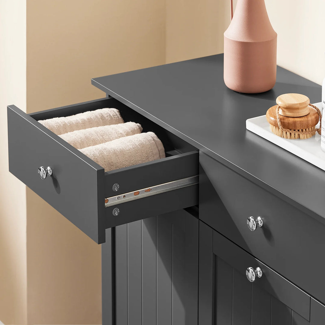 Badeværelsesskab med 2 vasketøjskurve, 78 x 38 x 91 cm, grå