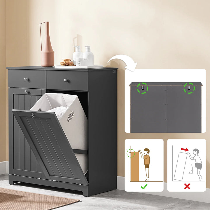 Badeværelsesskab med 2 vasketøjskurve, 78 x 38 x 91 cm, grå