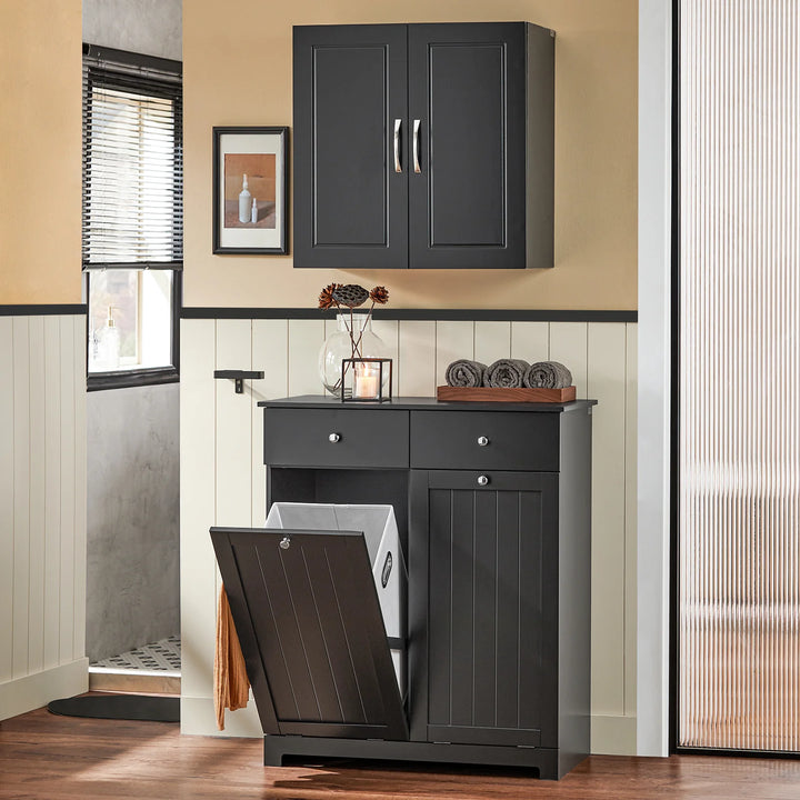 Hold dit badeværelse ryddeligt med dette elegante vasketøjsmøbel i sort (B78 x D38 x H91 cm)