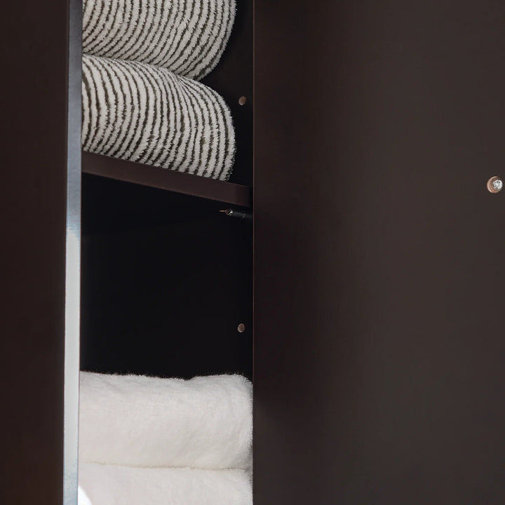 Højt badeværelsesskab med 5 åbne hylder, 2 døre og 1 skuffe, 20x180x20 cm, brun