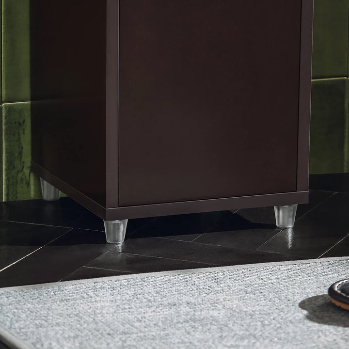 Højt badeværelsesskab med 5 åbne hylder, 2 døre og 1 skuffe, 20x180x20 cm, brun