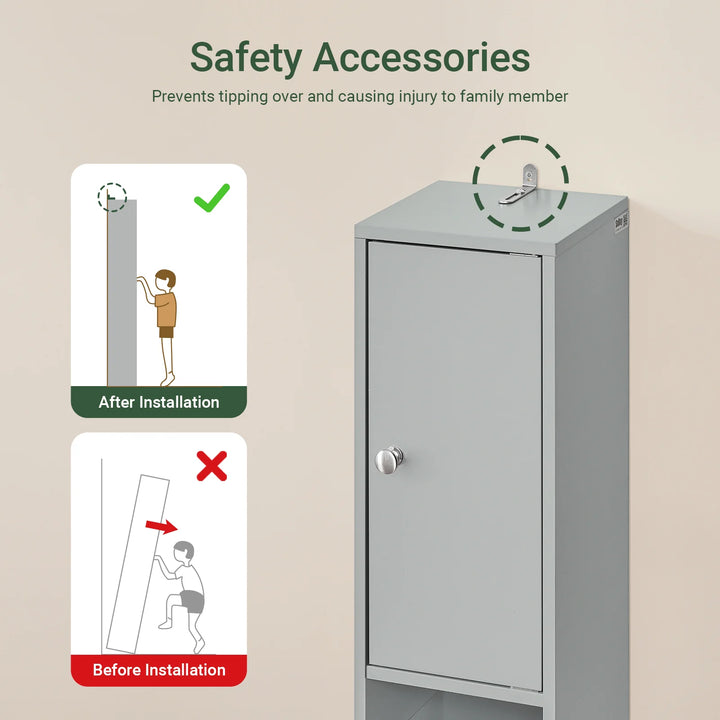 Højt og slankt badeværelsesskab, pladsbesparende, skandi-look, B20 x D20 x H180 cm, grå