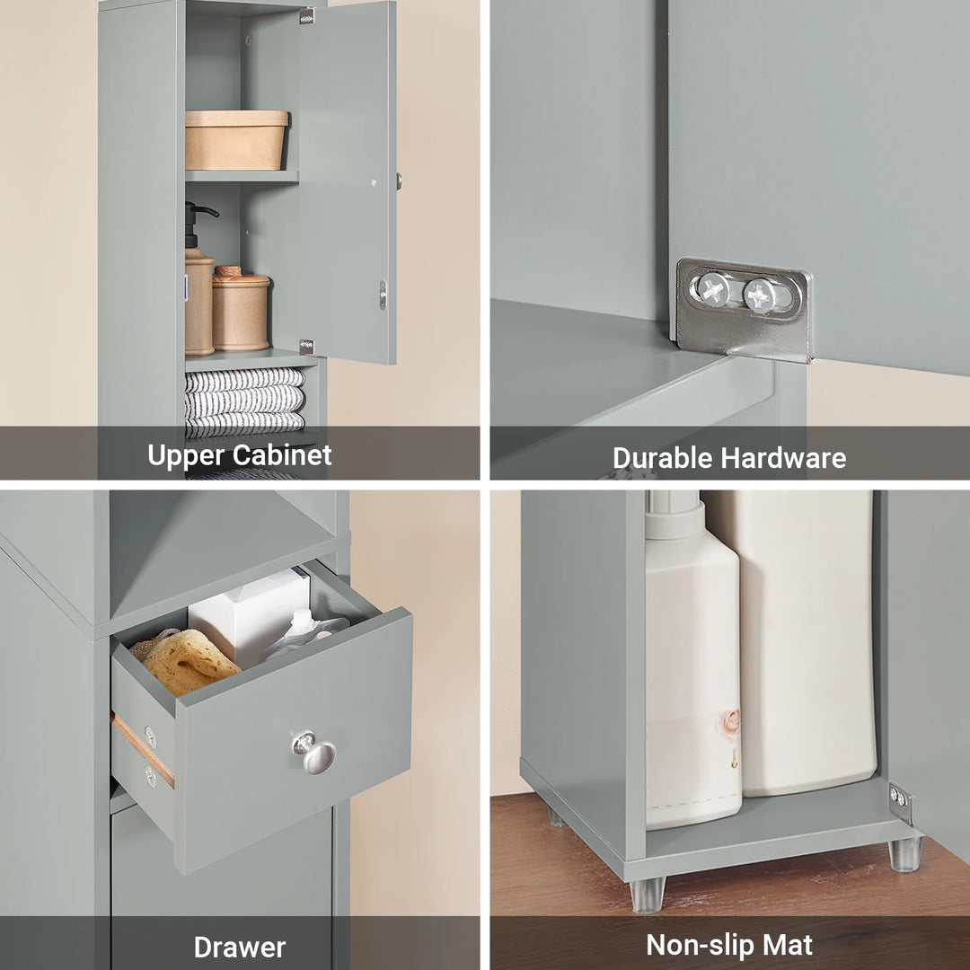 Højt og slankt badeværelsesskab, pladsbesparende, skandi-look, B20 x D20 x H180 cm, grå