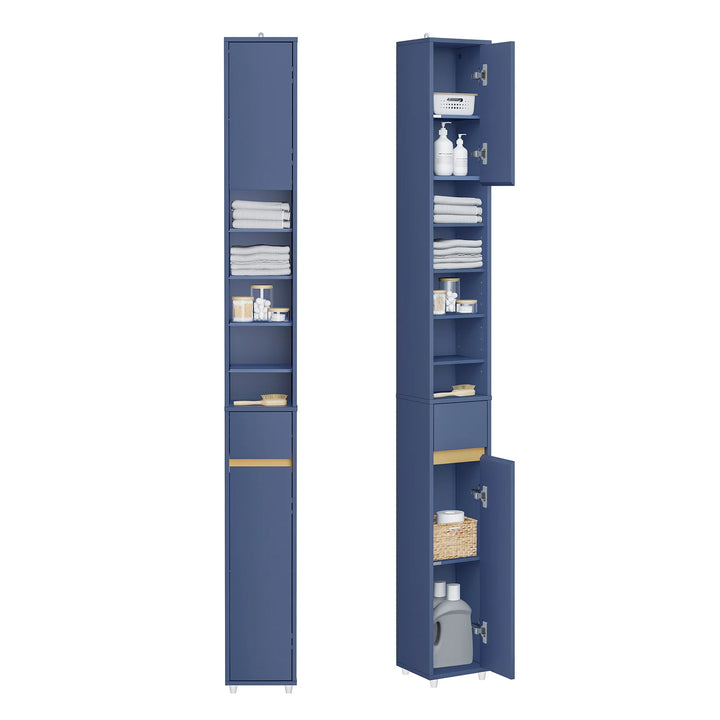 Pladsbesparende højskab til badeværelset, L20xB20xH180cm, blå