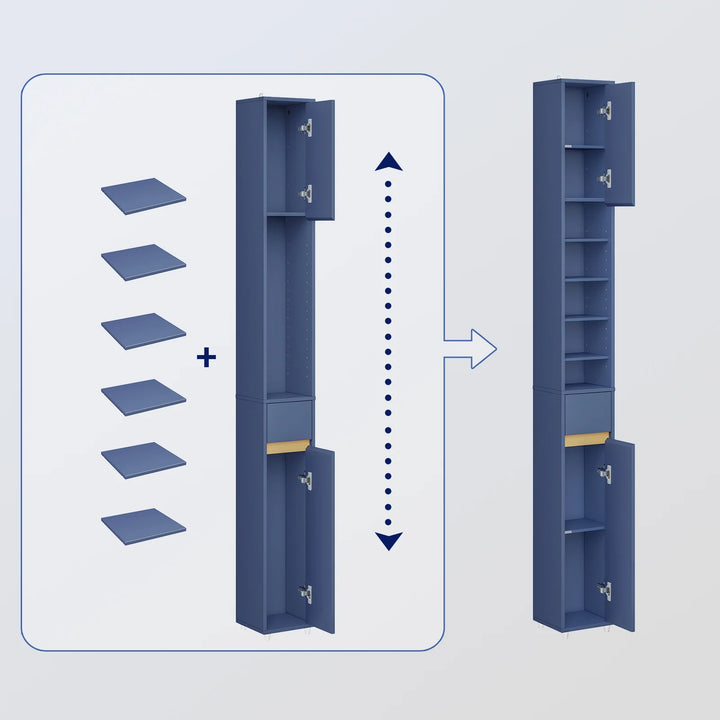 Pladsbesparende højskab til badeværelset, L20xB20xH180cm, blå