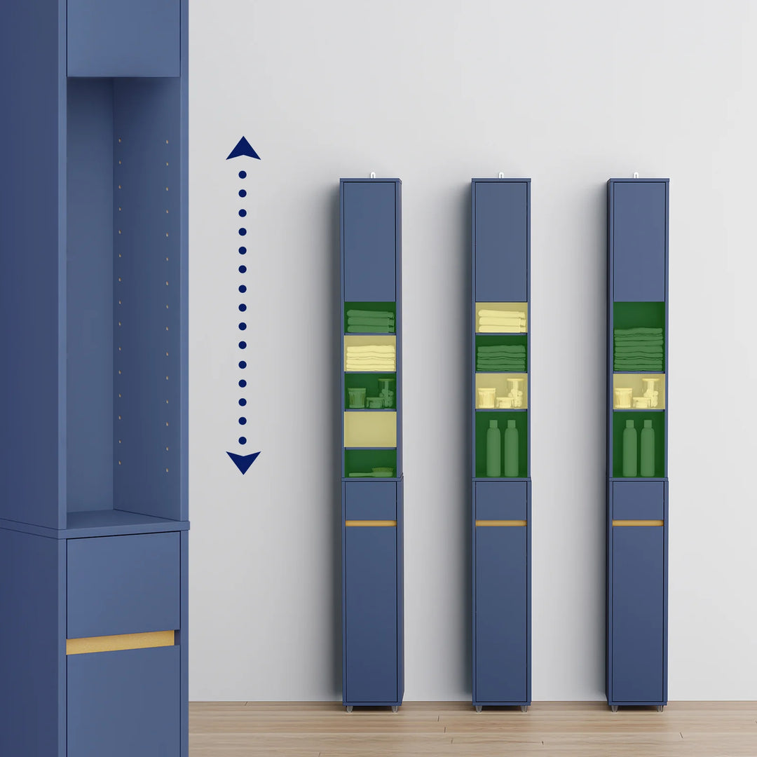 Pladsbesparende højskab til badeværelset, L20xB20xH180cm, blå