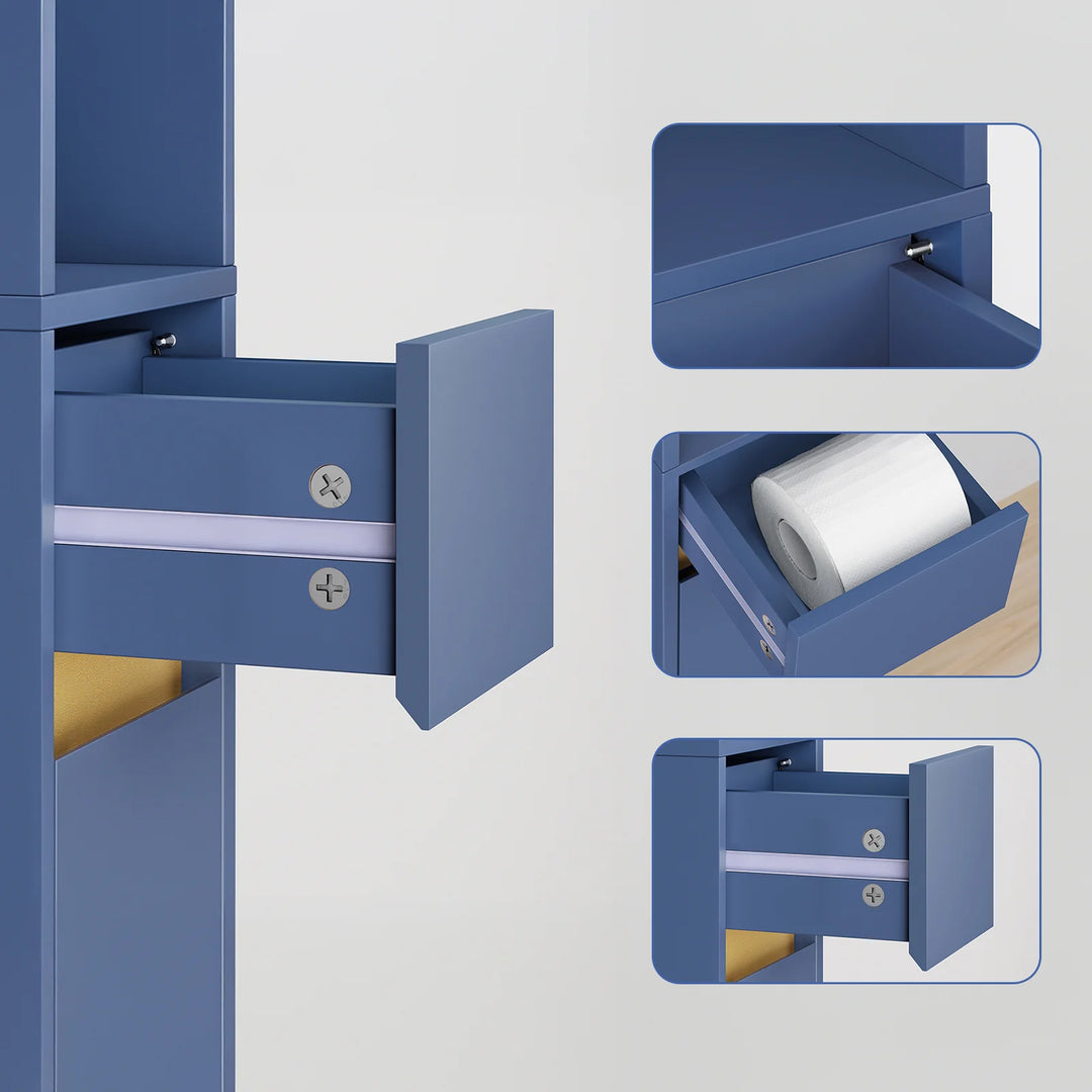 Pladsbesparende højskab til badeværelset, L20xB20xH180cm, blå