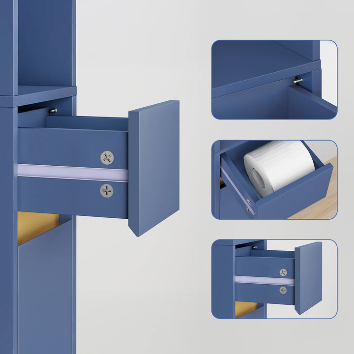 Pladsbesparende højskab til badeværelset, L20xB20xH180cm, blå