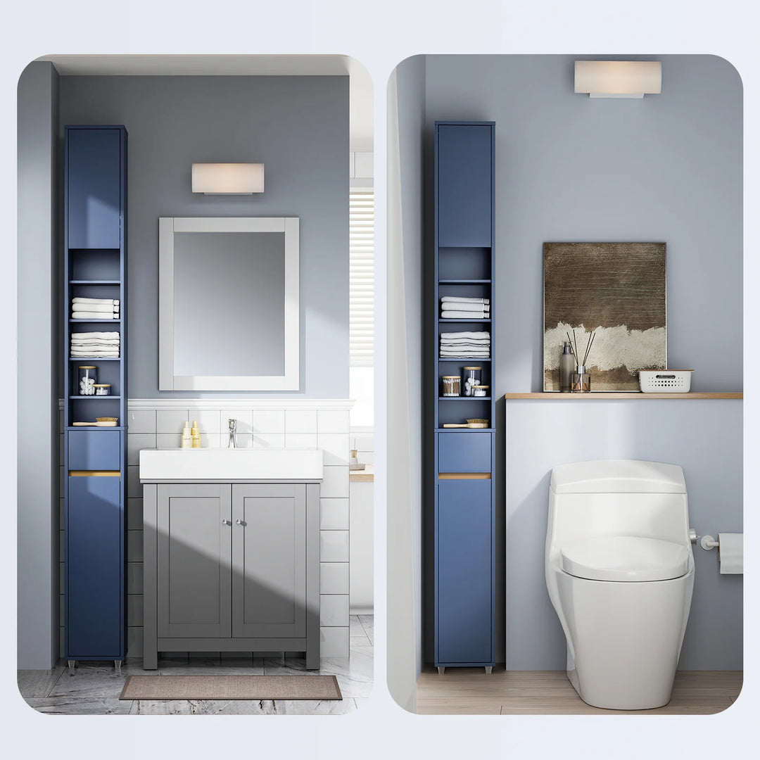Pladsbesparende højskab til badeværelset, L20xB20xH180cm, blå