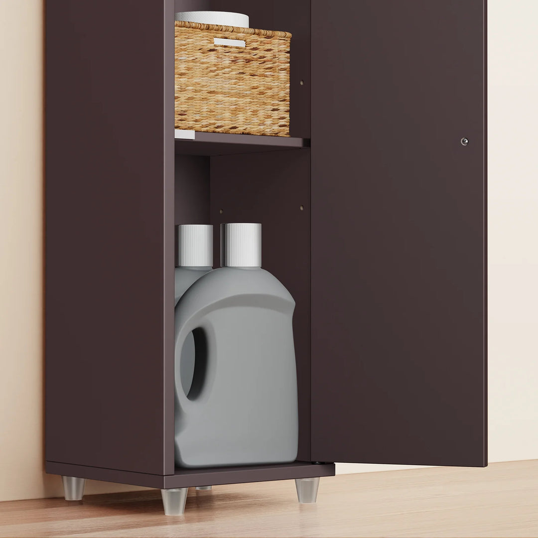 Ultra kompakt babeværelsesskab (20x20 cm) udnytter selv de mindste hjørner, 180 cm højde, brun