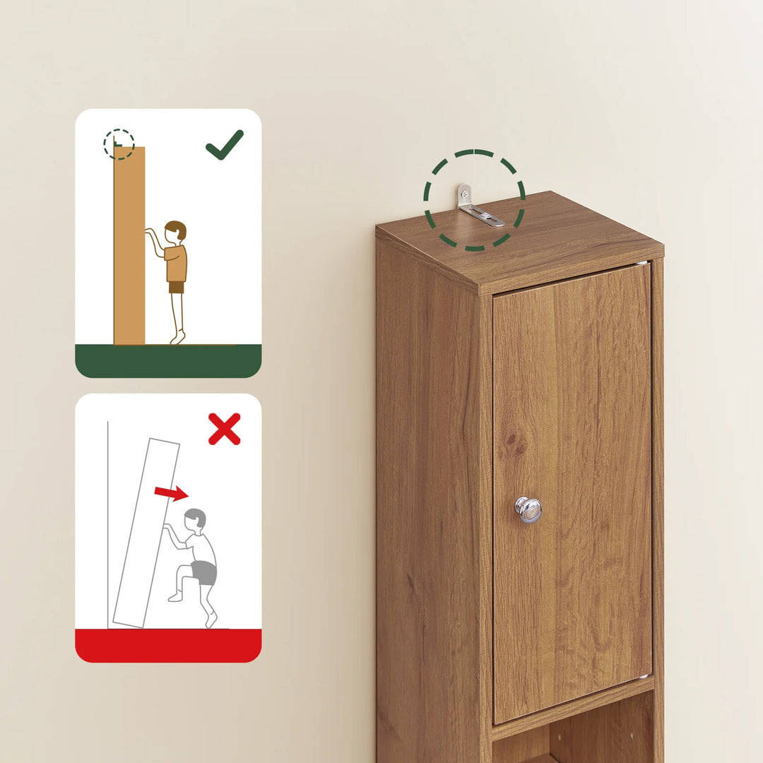 Stilfuldt badeværelsesskab i naturligt trælook (20 x 20 x 180 cm)