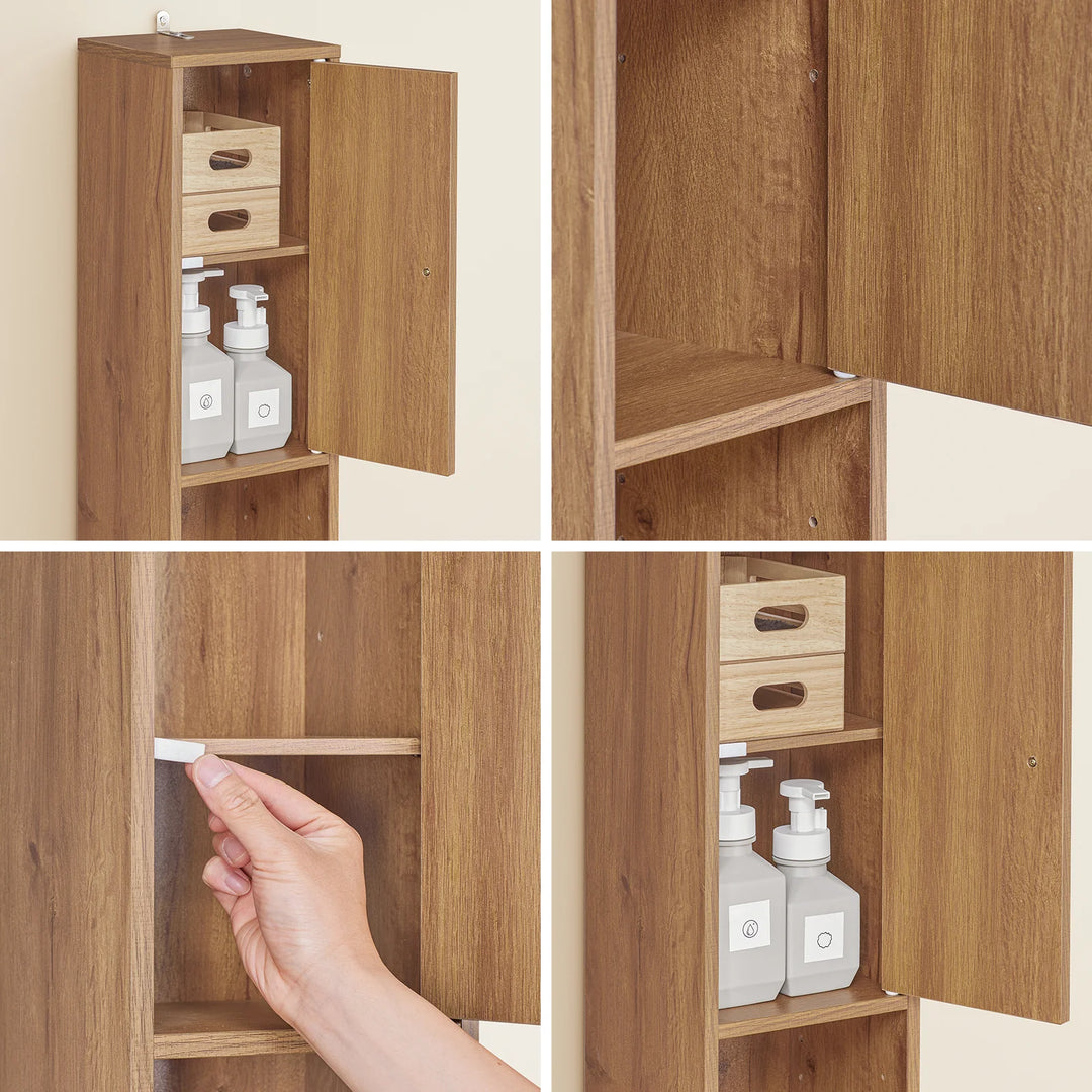 Stilfuldt badeværelsesskab i naturligt trælook (20 x 20 x 180 cm)