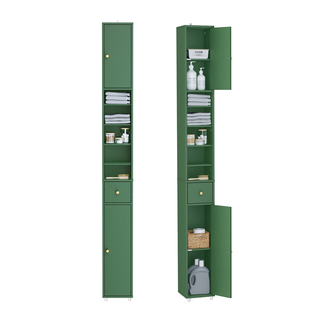 Maksimer pladsen med et elegant og slankt højskab i mørkegrøn (20 x 20 x 180 cm)