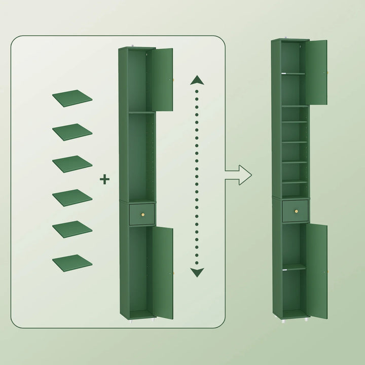 Maksimer pladsen med et elegant og slankt højskab i mørkegrøn (20 x 20 x 180 cm)