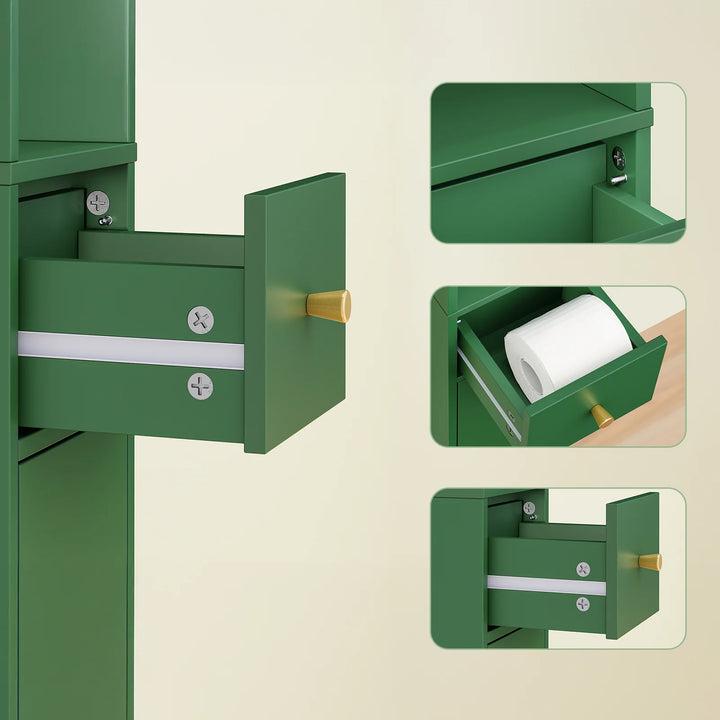 Maksimer pladsen med et elegant og slankt højskab i mørkegrøn (20 x 20 x 180 cm)