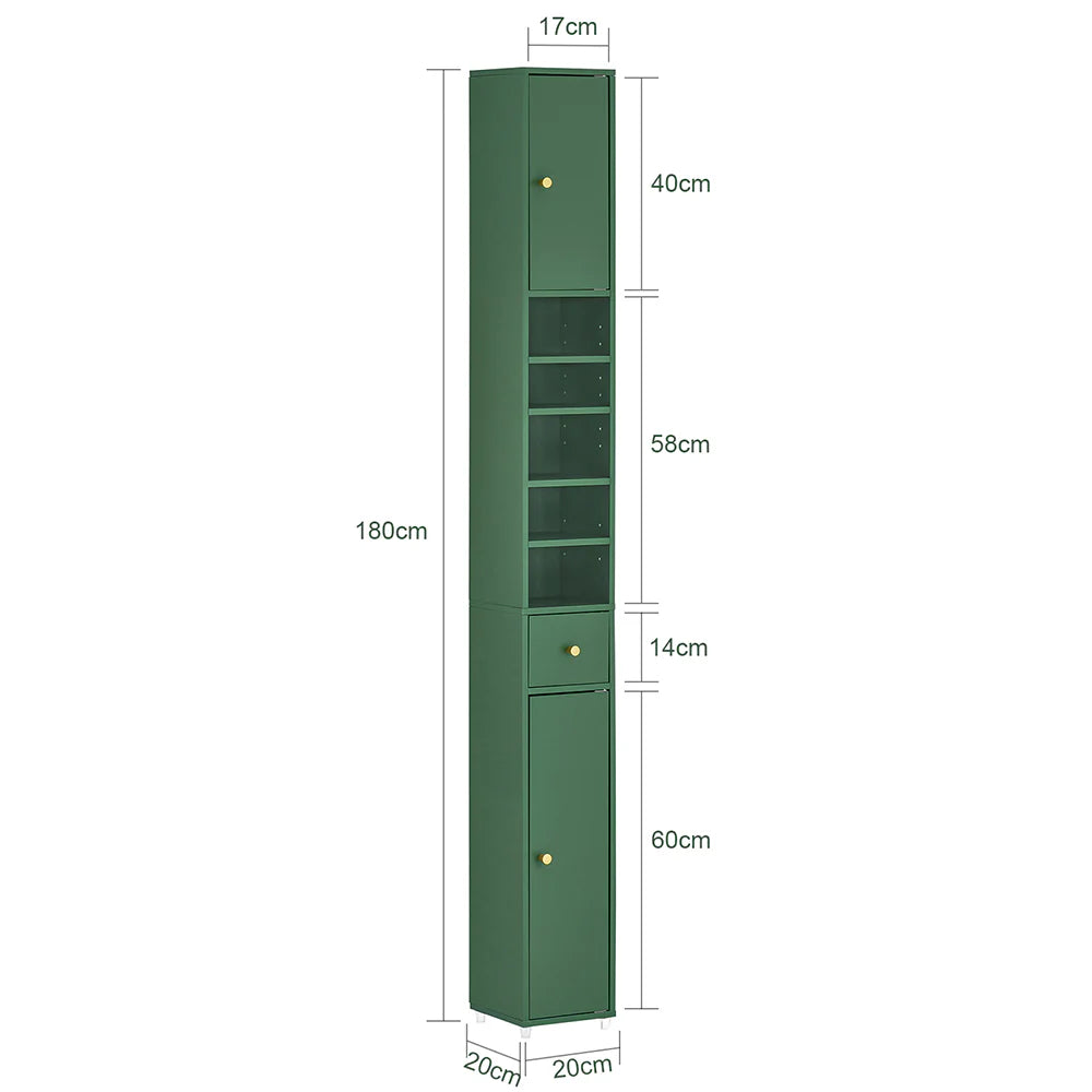 Pladsbesparende badeværelsesskab i trendy grøn, stilikon, L20xB20xH180 cm, grøn