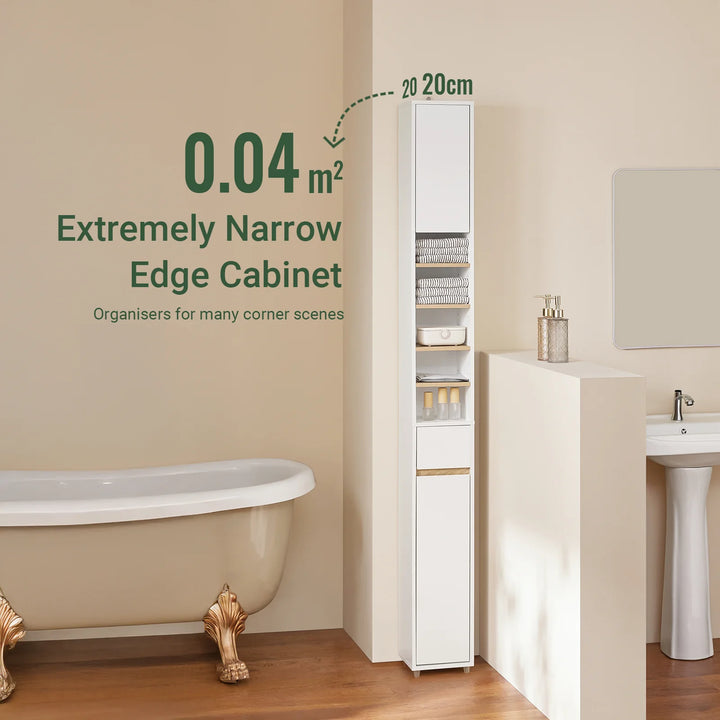 Stilrent og pladsbesparende badeværelsesskab, B20 x D20 x H180 cm, hvid