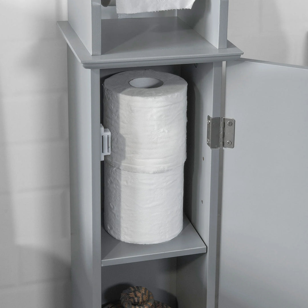 Fritstående badeværelsesskab med toiletrulleholder og opbevaringsplads – grå, mål 20 x 18 x 79 cm