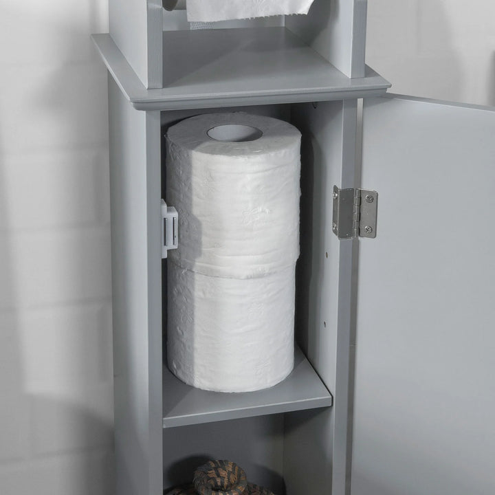 Fritstående badeværelsesskab med toiletrulleholder og opbevaringsplads – grå, mål 20 x 18 x 79 cm